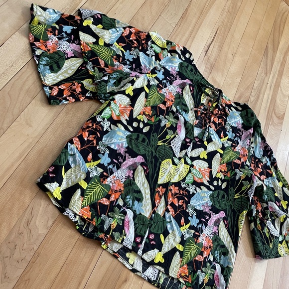 Per Una Bold Tropical Flower & Bird Print with Ruffled Sleeve Top - UK 8 / US 4 - Picture 5 of 16